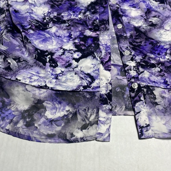 Women’s Purple Floral Button-Down Blouse  Sheer Top by ROZ& ALI, Size L - Picture 4 of 10